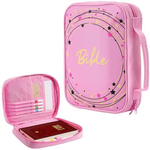 ProCase Bibelhülle mit Reißverschluss, Bibel Tragetasche Bibeltasche Bibelumschlag Bible Cover Case, Bibelüberzug Geschenk für Männer Frauen- Rosa