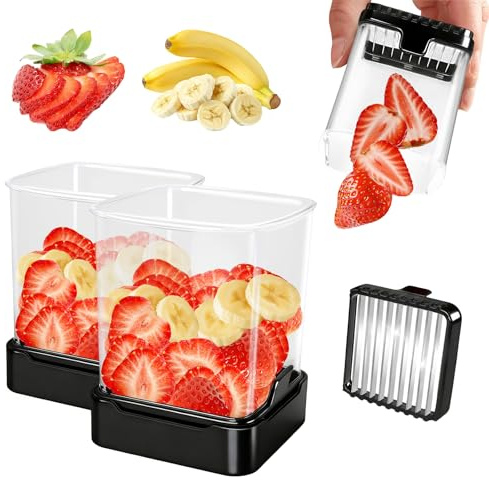 2 Stück verbesserter Obstschneider: Erdbeerschneider mit Druckplatte, abnehmbarer Tassenschneider, schneller für Banane, Trauben, Ei, Gemüse, kreativer Küchenhelfer