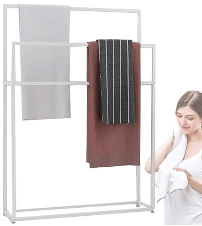 Handtuchständer 65 cm Breit, Handtuchhalter Freistehend Metall Handtuchtrockner Stehend Weiß, 2-arm-handtuchstange Kleiderständer Wohnzimmer für Wohnzimmer, Badezimmer, Küche (White, 65×20×110cm)