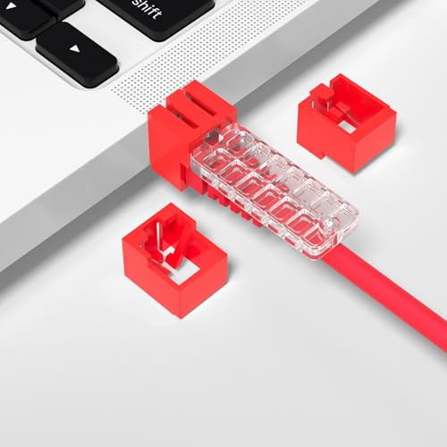 20PCS RJ45 Network Port Blocker and Dust Cover with 1 Key, Network Port Lock, Ethernet Port Protector, LAN Cable Lock for Locking Ethernet Cables, for Offices and Data Centres (Red)