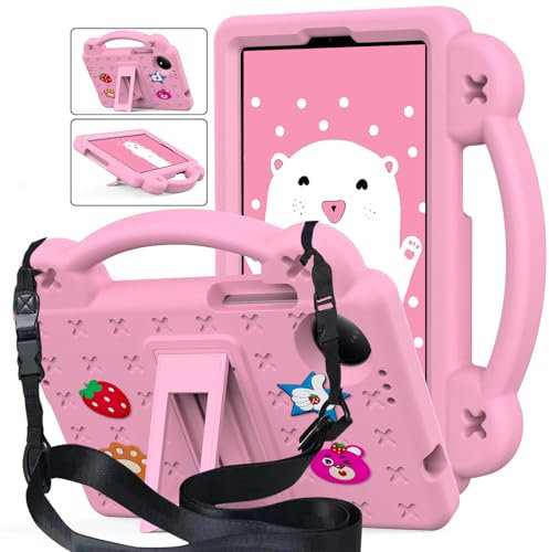 Funda Niños Compatible con Xiaomi Redmi Pad SE 8.7 Pulgadas 4G 2024, Funda Protectora a Prueba de Golpes con [Correa para el Hombro] [Soporte de Asa], Rosado