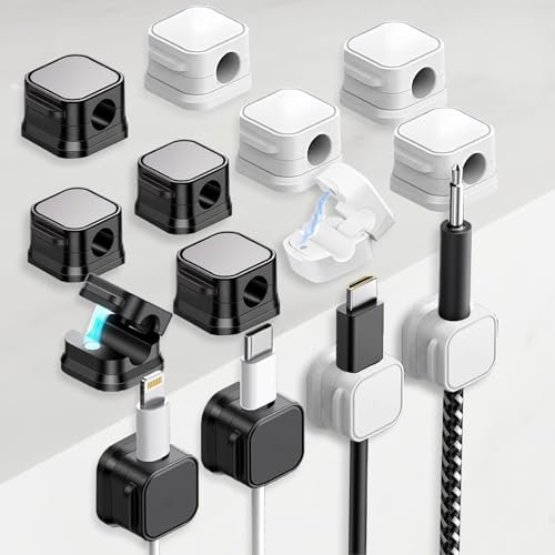 XSDSLS 14Piezas Gestión de Cable Magnético,Teléfono de Carga del Cable de Keeper Cable Tidy Clips,Organizador de Cable Ajustable de Gestión de Cables,Autoadhesivo Soporte (7Negro+7Blanco)
