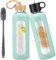 HYDRAGLAZIC 750ml Gourde en Verre Avec Paille et 2 Couvercle, Bouteille d'eau Motivation Graduée Pour 1 Journee Avec Marqueur de Temps Housse en Silicone, Sport Gourde Reutilisable,Vert Menthe