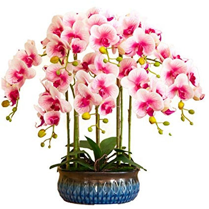 GSZCCZS Künstliche Blume im Topf, künstliche Blumen mit Vase, Orchidee, Phalaenopsis, künstliche Blume in Vase, Mittelstücke für Esstisch, Wohnzimmer, rosa Kunstpflanze, Blumenarrangement (Farbe: A)