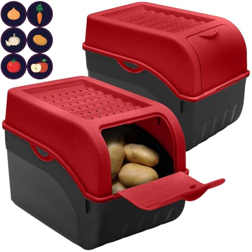 ARTECSIS® 2x Kartoffel Aufbewahrungsbox mit Deckel 6 kg rot | Vorratsbehälter & Vorratsdosen Lebensmittel - Kartoffelbox, Zwiebelbox, Gemüsebox (inkl. 6 Aufkleber)