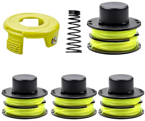 CHIHOLEN Bobine Filo Tagliabordi compatibile con Ryobi RAC118 RAC119,Bobina di Filo di Ricambio per Ryobi RLT3025F,RLT3025S,RLT3525S,RLT2523,RLT3525,RLT3123, Ø 1,2 mm 8,4 m(4 bobina+1 tappo+1 molla)