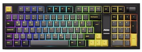 Akko 5098B Mechanische Tastatur in Schwarz und Gold mit Bildschirm, Tri-Mode-Gaming-Tastatur mit Scrollrad (ISO-DE-Layout, V3 Piano Pro Switch)