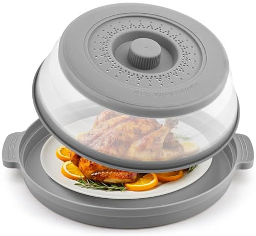 Microwave Cover for Food with Anti-scald Base Mat,Large Plastic & Silicone Vented Collapsible Microwave Cover, Microwave Splatter Cover for Reheating, Meal Prep,Cooking & Storage,-10.7 Inch
