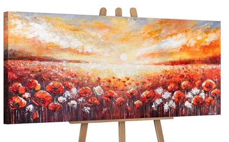 YS-Art Schöne bunte Acryl Gemälde mit blumen auf Leinwand farbenfrohe handgemalt Wandbild Wohnzimmer modern Wohndekor Bilder echte Kunst 115x50 cm