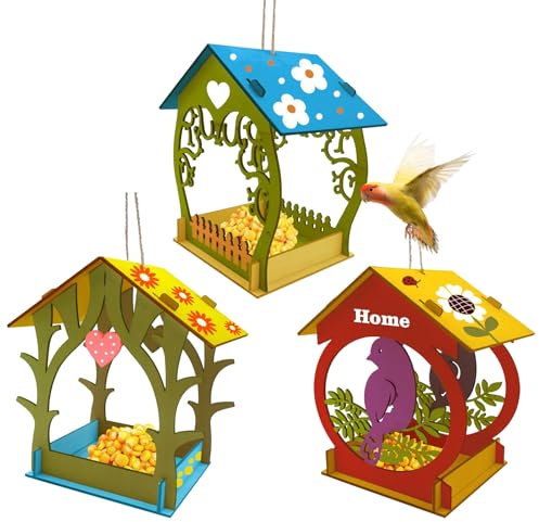 Vogelhäuschen - für kleine Vögel, natürlich, Ständer für Balkon und Voliere aus wetterfestem Holz, mit integriertem Vogelhaus, zum Aufhängen für Garten, B