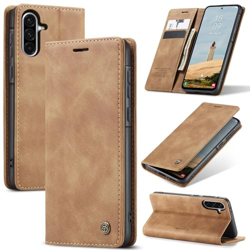 Samokor Handyhülle für Samsung Galaxy A54 5G Magnet Leder Klapphülle | Premium Leder,Klappbar,Flip Case,Schutzhülle,Tasche,Kartenfach,Standfunktion,Stoßfest,Hülle für Samsung Galaxy A54,Braun