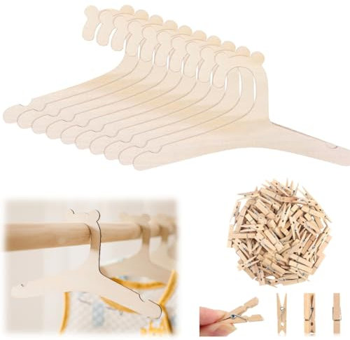 12 Stück Holz Baby Kinderkleiderbügel, rutschfest Babykleiderbügel, Natürliche DIY Holzbügel für Kinderkleidung, Babygarderobe & Kleinkindermode - rutschfeste Kleiderhaken für Hemden