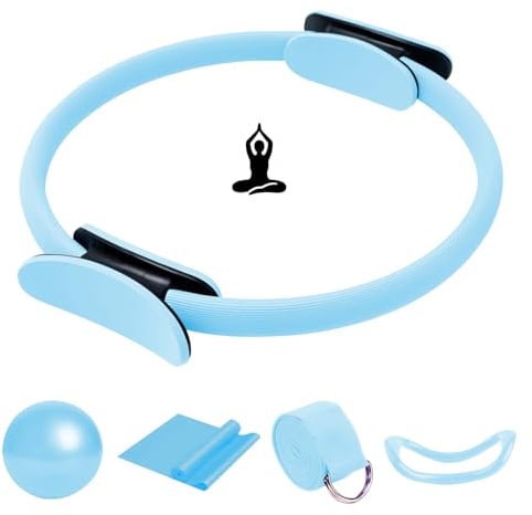COONE Pilates Ring Set, Pilates Essentials Kit,Enthält Pilates Ring Yoga-Ball Yoga-Spanngurt Yoga-Hilfsgurt Yoga-Ring,Pilates Essentials Kit Für Frauen,Zur an Beinen,Armen Und Oberschenkeln (Blue)
