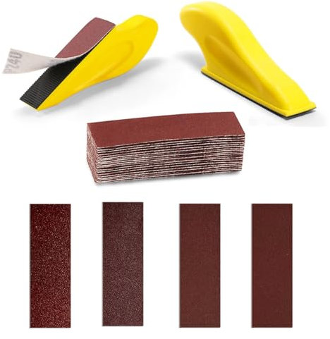 Premium Micro Detail Sander Paper Kit,Mini Hand Sanding Block for Finishing Tight Narrow Spaces Polishing Projects, 3.5” x 1” Wet Dry Sandpaper Grit Sandpaper 60 120 240 400 Grit