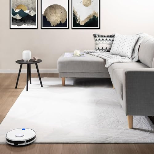 VIMODA Teppich Wohnzimmer Schlafzimmer Flauschig, kurzflorig – waschbar und Fußbodenheizung geeignet,Farbe:Creme;Maße:Ø 120 cm Rund