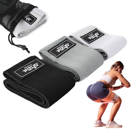 Fizyo Lot de 3 Bandes Élastiques Fitness en Tissu – Bandes de Résistance Antidérapantes pour Hanches et Fessiers, 3 Niveaux de Résistance, Idéal pour Yoga, Pilates et Entraînement Corps