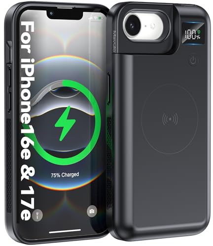 Mavulo Custodia con batteria per iPhone 16e, 8000 mAh, power bank portatile USB-C, CarPlay, sincronizzazione dati supportata, custodia ricaricabile compatibile con iPhone 16e da 6,1 pollici, nero