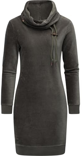 Ragwear Damen Langarm Minikleid kurzes Elegantes Winterkleid Chloe Velvet Dark Olive25 Gr. XS