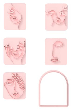 Durlo Lot de 6 emporte-pièces en argile polymère, motifs abstraits, formes d'arc, pour la fabrication de bijoux, boucles d'oreilles, avec moules texturés.