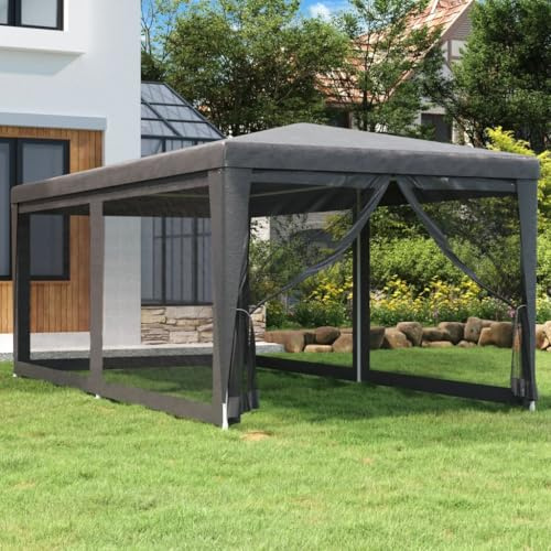 QJBSAVVA Partyzelt Anthrazit 296x594x258 cm mit 6 Mesh Seiten Robustes HDPE Dach Gartenpavillon stabil wasserfeste Grillüberdachung für Outdoor Events und Camping