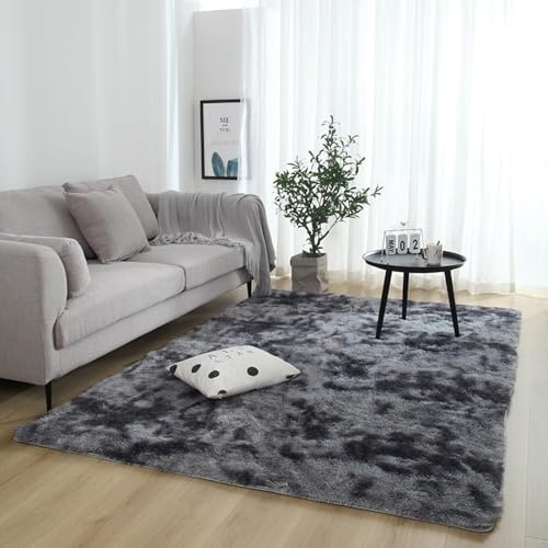 TYLXQH Flauschig Hochflor Teppich, Wohnzimmer Anti Rutsch Waschbare Flauschiger Teppich, Ultra Soft Hochflor Teppiche für Schlafzimmer Lounge (Dark Gray,60 * 90cm)