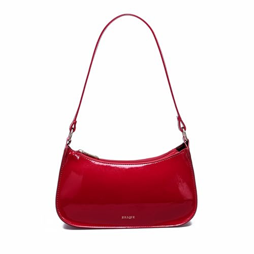 JOLLQUE Handtasche Damen Klein, Künstliche Lackleder Tasche, Mini Damen Crossbody,Kupplung Reißverschluss Handtaschen Schultertasche für Frauen(Rot)