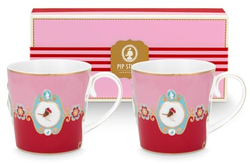 Pip Studio Love Birds Medallion Red-Pink Henkelbecher Large 0,25l Set2