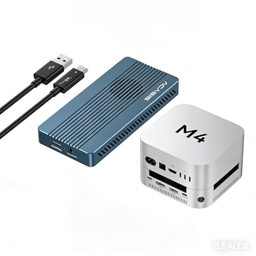 40Gbps M.2 NVMe SSD Enclosure & 40Gbps Mac mini M4 Dock & Stand with Dual-Bay NVMe SSD Enclosure