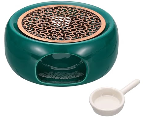 sourcing map Teapot Warmer, Ceramic Tea Warmer Ceramic Teapot Heater with Alloy Pad Tealight Holder for Heating Coffee Milk Water Heatproof Dish Warming Use, Clear Blue 3 Hole Design