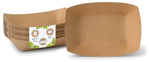 BIOZOYG Pommes Schalen Pappe 500ml 500 Stück braun Currywurst Schale - Snackschalen und Pappteller nachhaltiger Forstwirtschaft und fettdicht - Pappschale