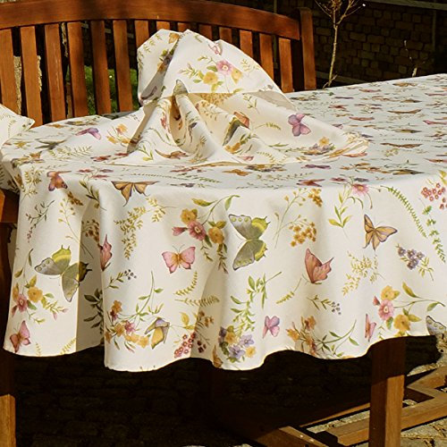 KAMACA Serie Schmetterlinge AUF DER BLUMENWIESE in Creme mit zarten Pastelltönen EIN Schmuckstück in jedem Raum (Tischdecke oval 160x220 cm)