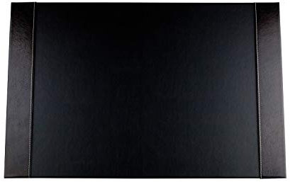 DELMON VARONE - Personalisierbare Schreibtischunterlage mit 2 Seitenleisten Vintage Leder Anilin schwarz/braun, Rutschfeste Schreibunterlage abwaschbar, Schreibtisch Unterlage als Mauspad, 64x42 cm
