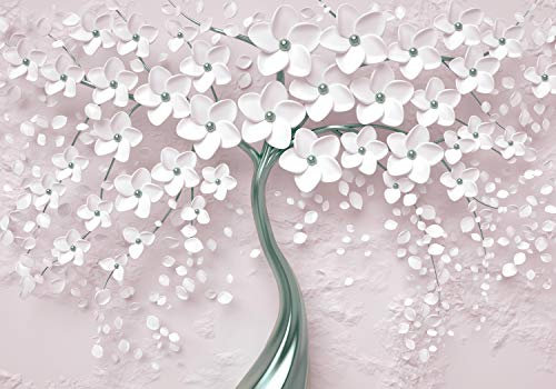 wandmotiv24 Fototapete Weiß Baum, XXL 400 x 280 cm - 8 Teile, Wanddeko, Wandbild, Wandtapete, Blüten, Beton, Effekt M1913