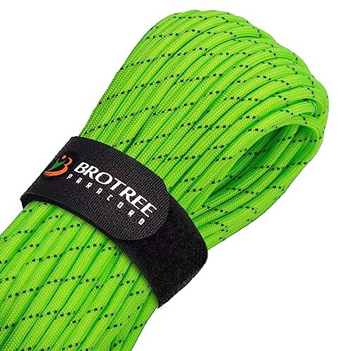 Brotree Paracord 4mm 30M 9 Stränge 100% Nylon Seil Schnüre Typ III für Survival, Outdoor, Heimwerken - Bruchlast 280kg (Reflektierende Neon Grün)
