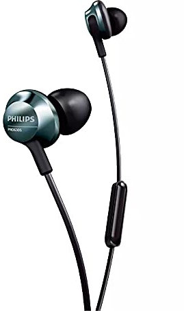 Philips PRO6305BK/00 Auricolari in Ear (Audio ad Alta Risoluzione, Microfono integrato, Riduzione del rumore, 3 Tipi di Cuffie, Design Ergonomico), Nero/Argento