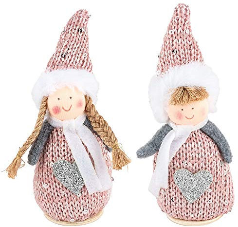 Ideen mit Herz Niedliche Winter-Püppchen | Weihnachtswichtel | Weihnachts-Deko | aus Holz, Filz und Strick | Winter-Kinder (Sarah & Theo | 15cm hoch | 2 Stück)
