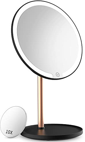 Kostlich beleuchteter Make-up-Spiegel, wiederaufladbarer LED-Tischspiegel mit 10-facher Vergrößerung, Mini-Kosmetikspiegel, 3 dimmbare Farblichter, Touch-Sensor, tragbarer Spiegel für Reisen