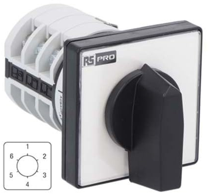 RS PRO Nockenschalter 20 A, 1-phasig, 6-Stufen Knopf Schraube, 60 °-Wurfwinkel