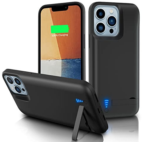 Gladgogo Akku Hülle für iPhone 13/13 Pro, [6000 mAh] Zusatzakku Ladehülle Handyhülle, Battery Case Akkuhülle Mit klappbarem Ständer für Apple iPhone 13 Pro (6,1 Zoll)