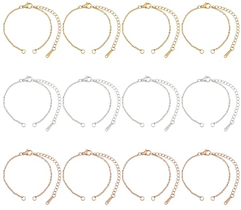 DICOSMETIC 30 Stück 3 Farben 12.7-13.4 cm Verstellbares Kettenarmband Verlängerungskettenarmband Edelstahl Kabelkettenarmband Mit Karabinerverschlüssen Für Jeweilry Herstellung Bohrung: 1.5mm