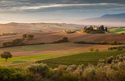 Papier Peint Photo INTISSÉ-TOSCANE-300x223 cm-(6506AE)-Nature Paysage Montagnes Arbres Art photographique Colle Inclus Mural Décor Motif Poster Géant Stickers Muraux Optique Moderne Fond Effet XXL