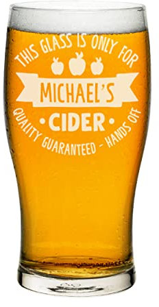 Personalised Pint Glass Tulip Cider Hands Off Any Name Craft Beer Cider Custom Birthday Dad Grandad Father's Day