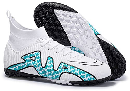 Zapatillas de Fútbol Unisex High Top Soccer Boys Professional Spike Training Boots Outdoor Sneakers White Moon R 38 EU