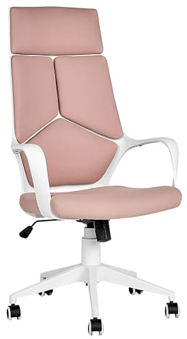 Beliani Office Chair Pink, White Fabric 360° Swivel With Backrest, Delight