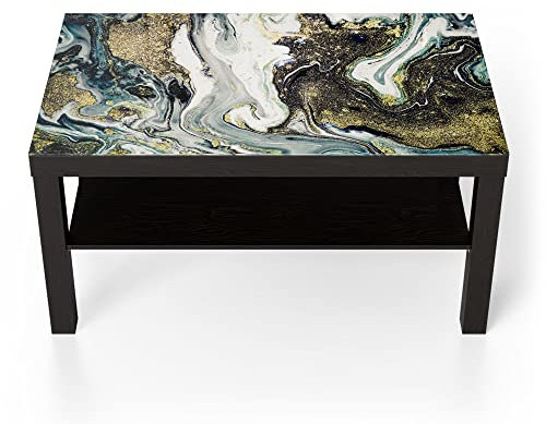 DEQORI Glastisch | schwarz groß 90x50 cm | Motiv Flüssiger Marmoreffekt | ausgefallener Beistelltisch aus Glas | Hochglanz Couchtisch fürs Wohnzimmer | moderner Couch Tisch mit Design