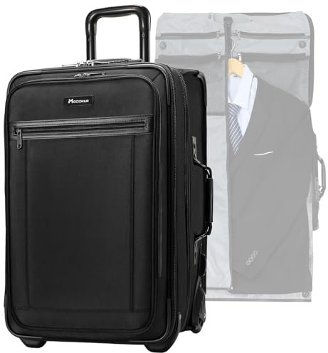 Modoker Kleidersack mit Rollen, Gepäck für Anzüge mit Rädern, Kleidersack für Reisen, 2-in-1 Rolltasche, Schwarz, Schwarz Laptop-Rucksack für Damen