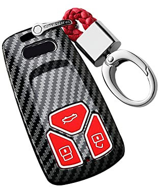 ontto Autoschlüssel Hülle Passt für Audi A4 B9 A5 A6 A7 C8 A8 8S 8W Q5 Q7 4M S4 S5 S7 TT TFSI Q2 RS SQ7 2016-2022 ABS Schutzhülle Schlüsselhülle Schlüsselanhänger Schlüsseletui 3 Tasten-Rot