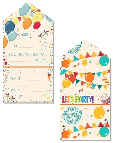 Yiran 16x Balloon Themed Birthday Party Invitations For Kids, Suitable For Boys And Girls Party Invites, Birthday Party Supplies Baby Shower Invites Double-Sided Printed Eco-friendly Ready to Write