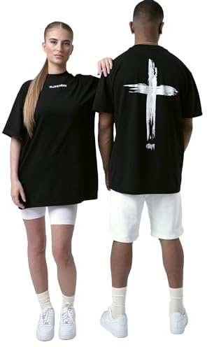 RYWD Kreuz T-Shirt Oversize Unisex Streetwear mit Heavy Qualität 230 GSM Organic Cotton Größe XL in Farbe schwarz