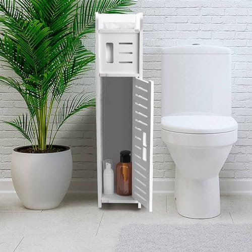 AOJEZOR Armoire de salle de bain avec porte-rouleau de papier toilette intégré, convient placée à côté des toilettes, chromé